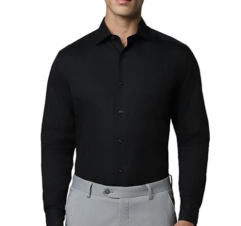 Louis Philippe Men’s Classic Fit Shirt (LPSFMCLP787643_Black